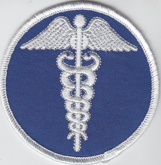 Caduceus White on Blue 3" round patch